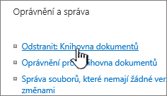 Odstranění knihovny dokumentů na stránce nastavení knihovny