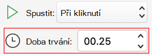 Nabídka doby trvání animací v PowerPointu pro Mac