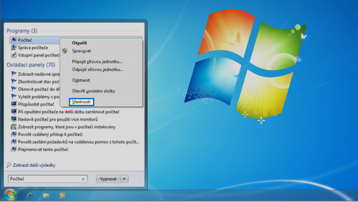 Ovládací panely v operačním systému Windows 7.