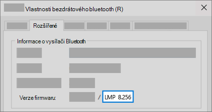 Pole „Bluetooth – verze protokolu LMP” na kartě „Upřesnit” ve Správci zařízení