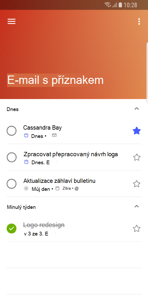 E-maily s příznakem si v Outlooku Mobile můžete zobrazit jako úkoly.