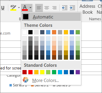 Snímek obrazovky s automatickým nastavením barvy písma