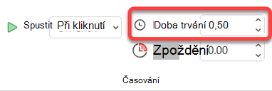 Možnost Doba trvání pro animační efekty