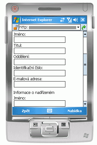Formulář otevřený v přenosném zařízení