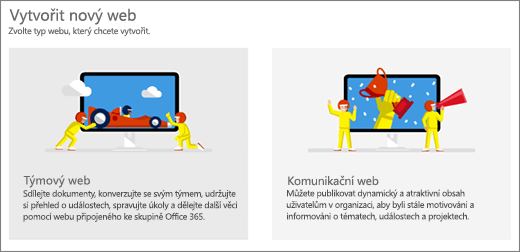 Volba dvou šablon nejvyšší úrovně, týmového nebo komunikačního webu