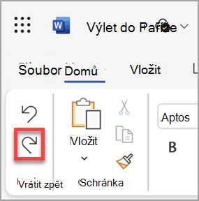 Tlačítko Znovu v Microsoft Wordu pro web