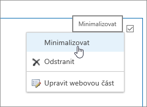 Nabídka Webová část se zvýrazněnou možností pro minimalizaci