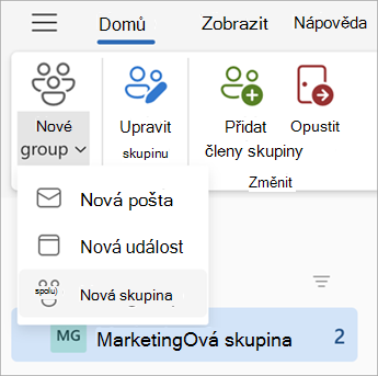 Na pásu karet na řídicím panelu Skupiny vyberte Nová skupina > Nová skupina.