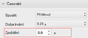 nabídka časování PowerPoint pro Mac zpoždění