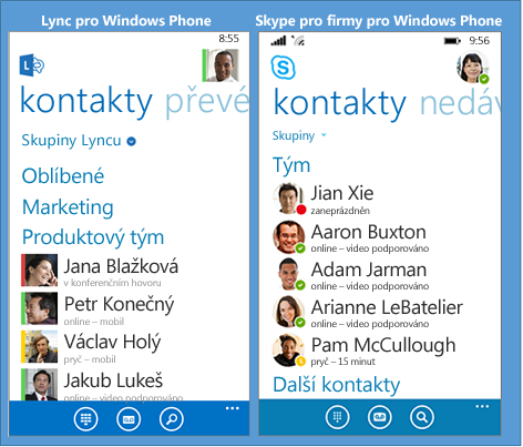 Side-by-side comparision of Lync and Skype for Business for Windows Phone