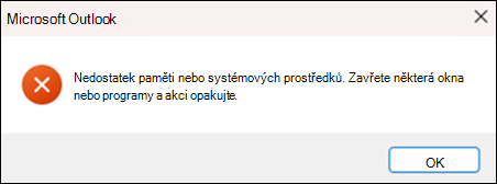 Chyba nedostatku paměti v Outlooku
