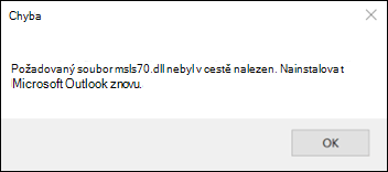 Chyba klasického spuštění Outlooku