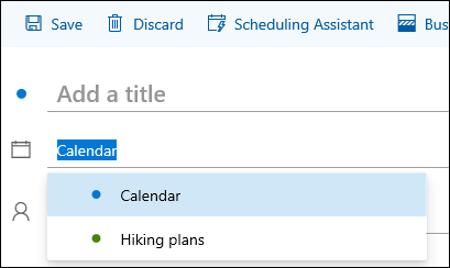 Snímek obrazovky s názvem kalendáře ve formuláři podrobností události