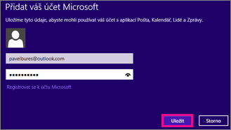 Stránka Přidat účet Microsoft ve Windows 8
