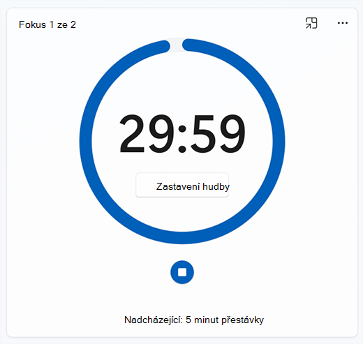 Snímek obrazovky aplikace Hodiny s časovačem fokusu