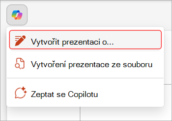 Snímek obrazovky s tlačítkem Copilot nad snímkem PowerPointu.