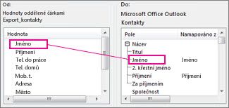 Mapování sloupce v Excelu na pole kontaktů v Outlooku