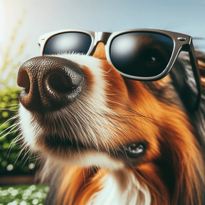 Obrázek psa s nasazenými slunečními brýlemi vygenerovaný umělou inteligencí