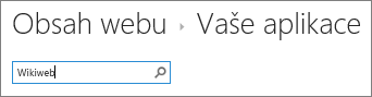 Vyhledávací pole v aplikaci se zadaným slovem „wikiweb“