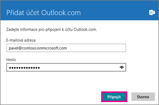 Stránka Přidat účet Outlooku ve Windows 8 Mailu