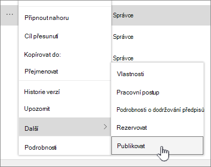 Klikněte na Publsh a publikujte dílčí verzi.