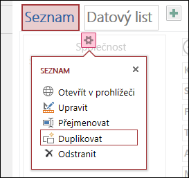 Settings menu with Open in browser, Edit, Rename, Duplicate, and Delete
