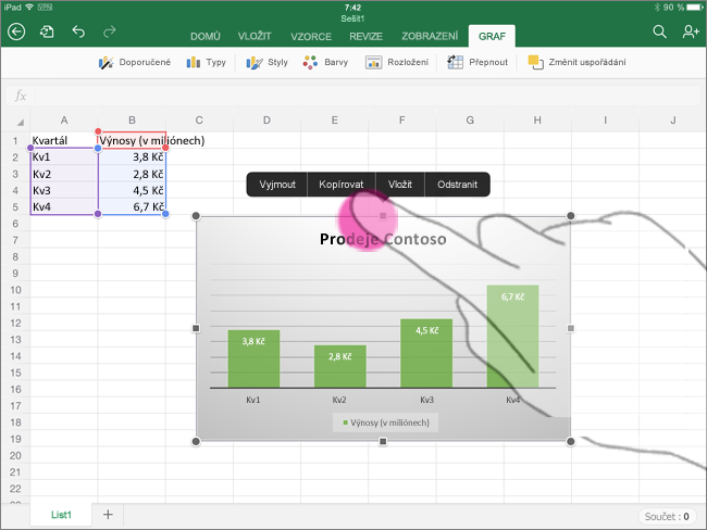 Zkopírování grafu z Excelu pro iPad