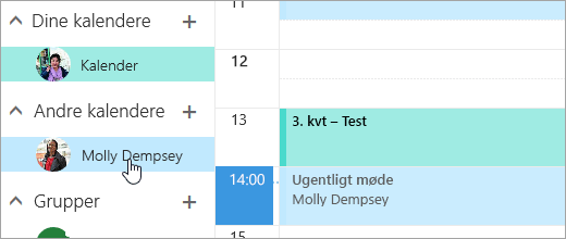 Et skærmbillede af en delt kalender.