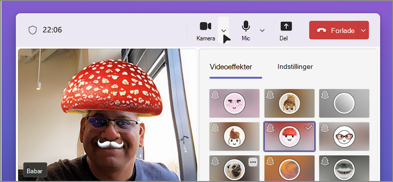 Screenshot of a person using video filters on a Teams video call.