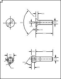 Layout af to typer af sætskruebolte med dimensioner