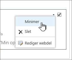 Klik på pil ned ud for indstillinger, og klik derefter på Minimer