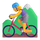 Emoji med teams-kvinde, der cykler på mountainbike