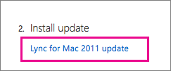 Vælg at installere opdateringen til Lync, som fører dig til Microsoft-downloadsiden.