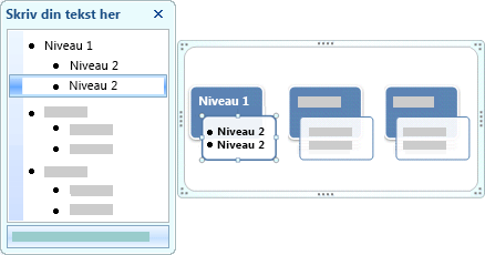 Billede af tekstruden, der viser niveau 1- og niveau 2-tekst