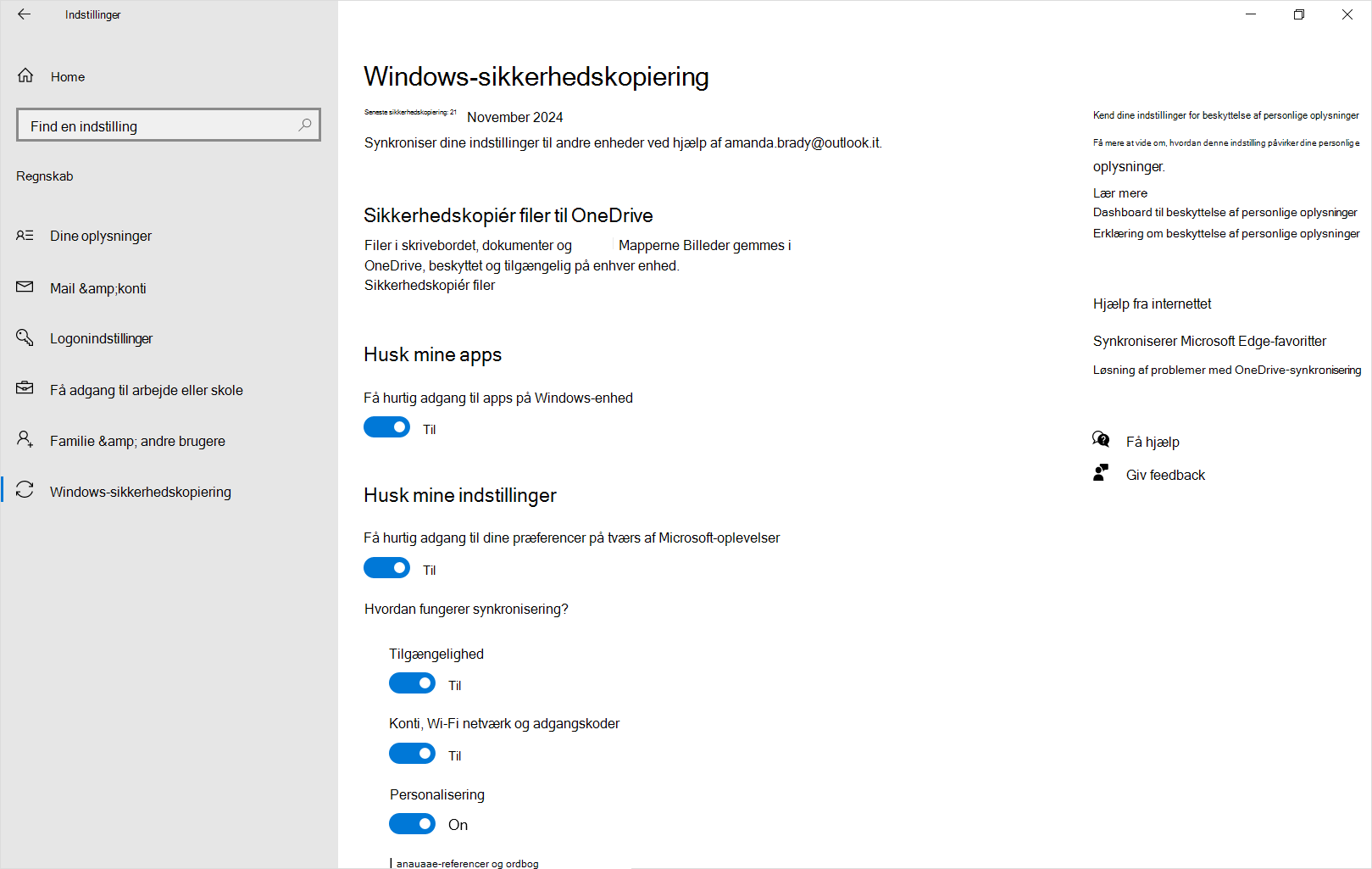 Skærmbillede af Indstillinger for Windows-sikkerhedskopiering i Windows 10.