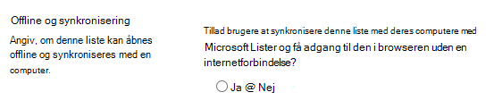 Offline- og synkroniseringsindstilling for lister