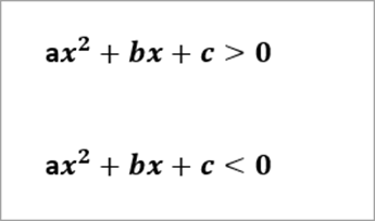 eksempel på ligninger: ax^2 +bx+c>0, ax^2+bx+c <0