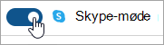 Skærmbillede, der viser til/fra-knappen til at indstille et Skype-møde