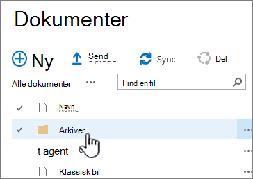 SharePoint 2016-dokumentbibliotek med mappe fremhævet