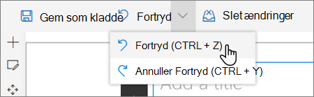 Rullemenuen Fortryd/Annuller Fortryd vises i redigeringstilstand for et SharePoint-websted