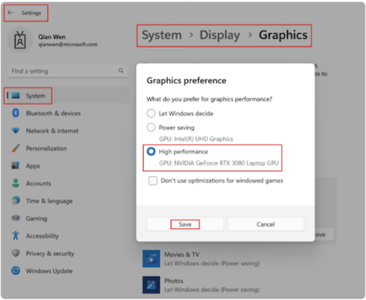Windows GPU-indstilling
