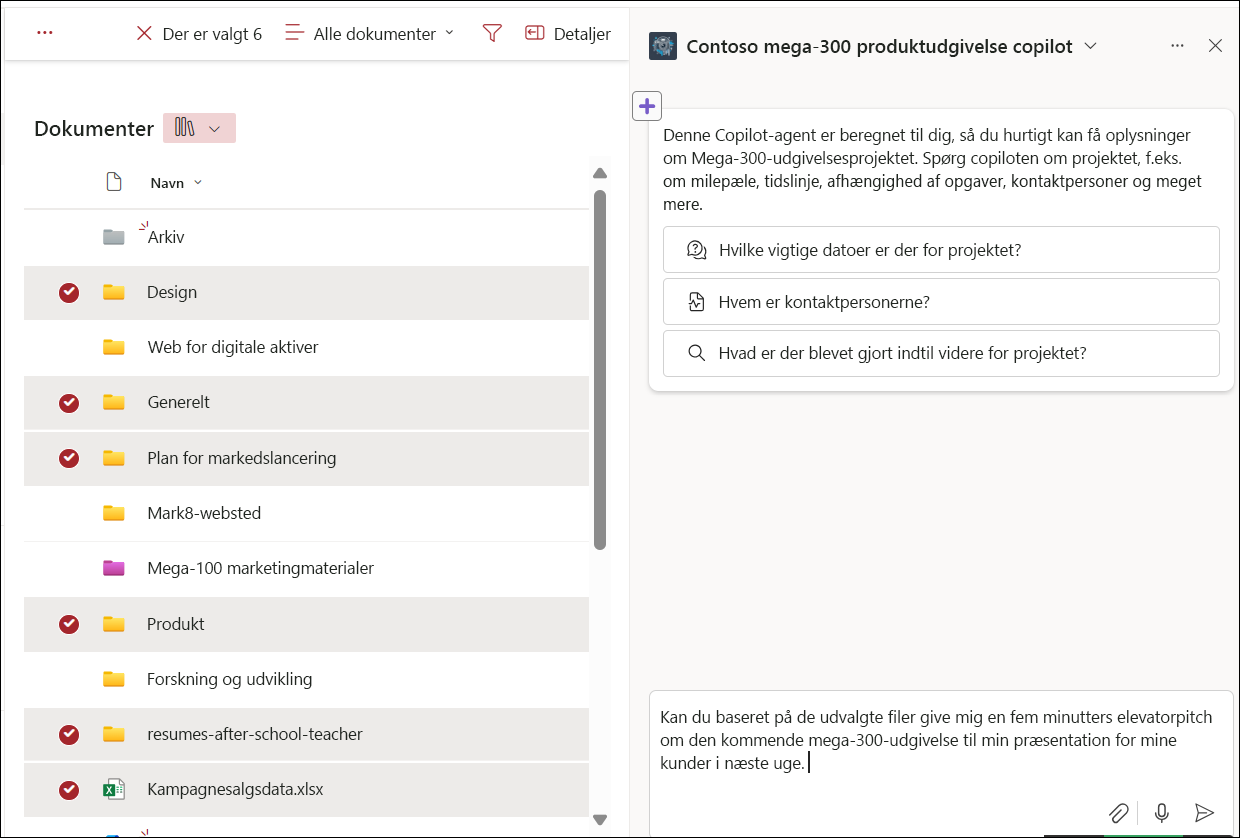 Skærmbilledet af valg af filer fra dokumentbiblioteket til chat