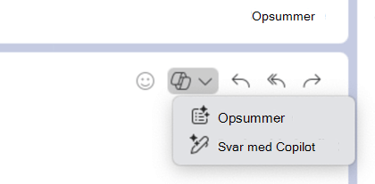 Det valgte Copilot-ikon åbner en rullemenu, der viser Opsummer og Besvar med Copilot.