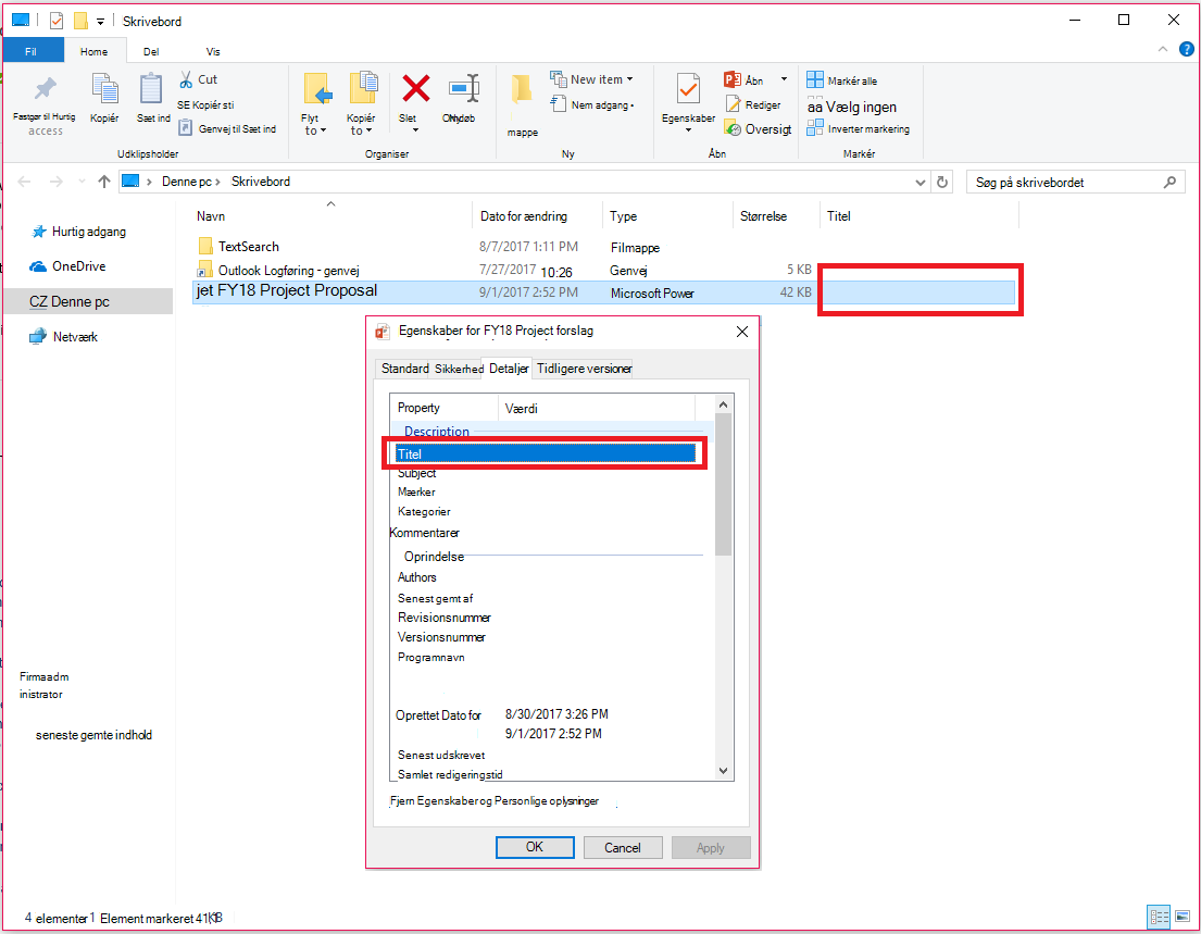 Dokumentegenskaber til Office i Windows Stifinder