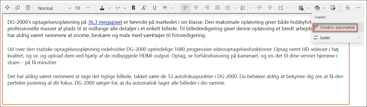 omskriv automatisk før – et skærmbillede af eksemplet