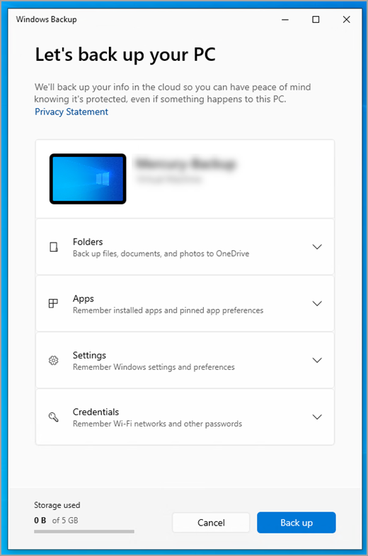 Windows Sikkerhedskopiering på Windows 10.