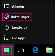 Hvordan går du fra Start til Indstillinger i Windows 10?