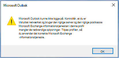 Outlook kan ikke logge på.