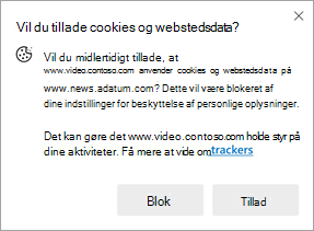 Skærmbillede af den meddelelse, der vises, når et websted anmoder om tilladelse til at bruge cookies og webstedsdata på et andet websted