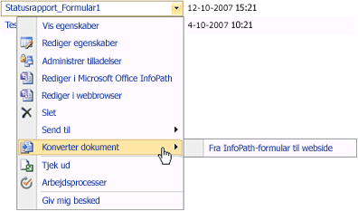 Kommandoer til konvertering af dokumenter i Office SharePoint Server 2007
